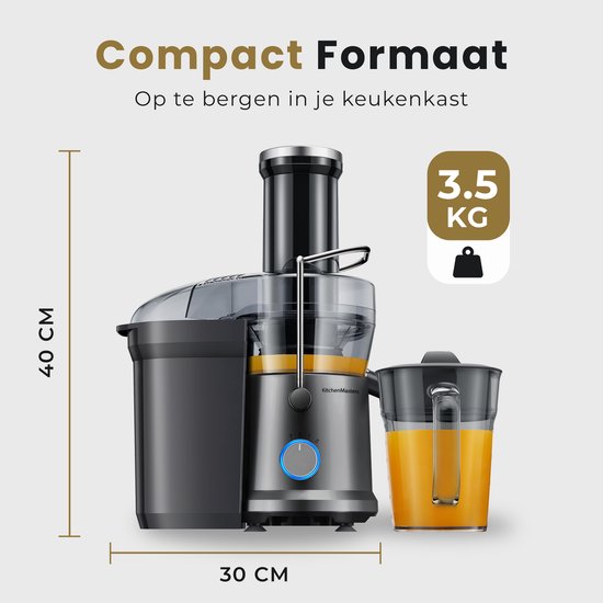 KitchenMasters Sapcentrifuge - Juicer voor Groenten & Fruit - Grote Vulopening - 3 snelheden - 1200 Watt van KitchenMasters — afbeelding 5