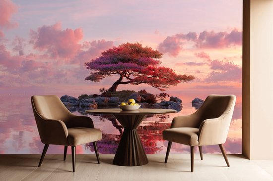 Peel & stick Fotobehang - Serene Sunset Island Reflection - 250x200 centimeter