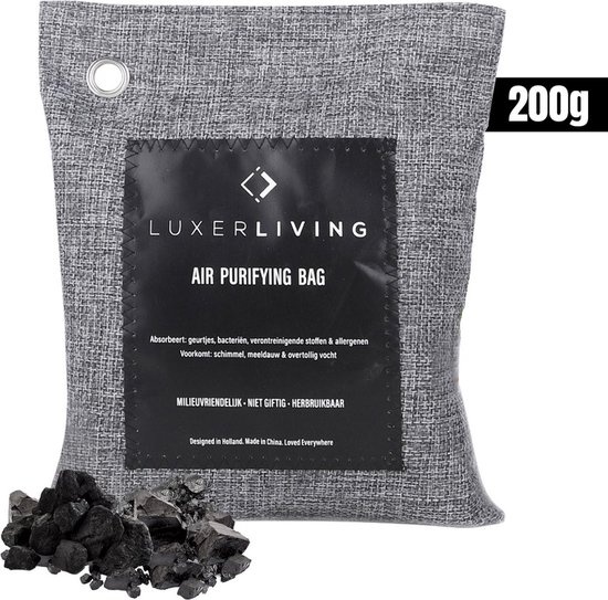 Absorbeur d'odeurs LuxerLiving - Purificateur d'air naturel - Respectueux de l'environnement - Absorbeur d'humidité maison et chaussures - Désodorisant voiture - 1x 200 grammes