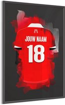 Wallofprints - Affiche de football encadrée et personnalisée de l'AZ Alkmaar - Avec eigen naam et numéro de maillot - Format A2 - 42x59,4 cm - Papier semi/brillant - Poster maillot de Voetbal - Inspiré des couleurs de l'AZ et d'un peu d'imagination