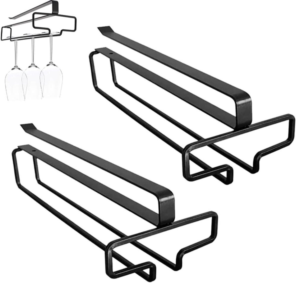Allecto Plus - Wandwijnglashouders 2 stuks - Hangend metalen glazenrek - Glashouder voor onder kast - Voor bartoonbanken - Praktische opslag.