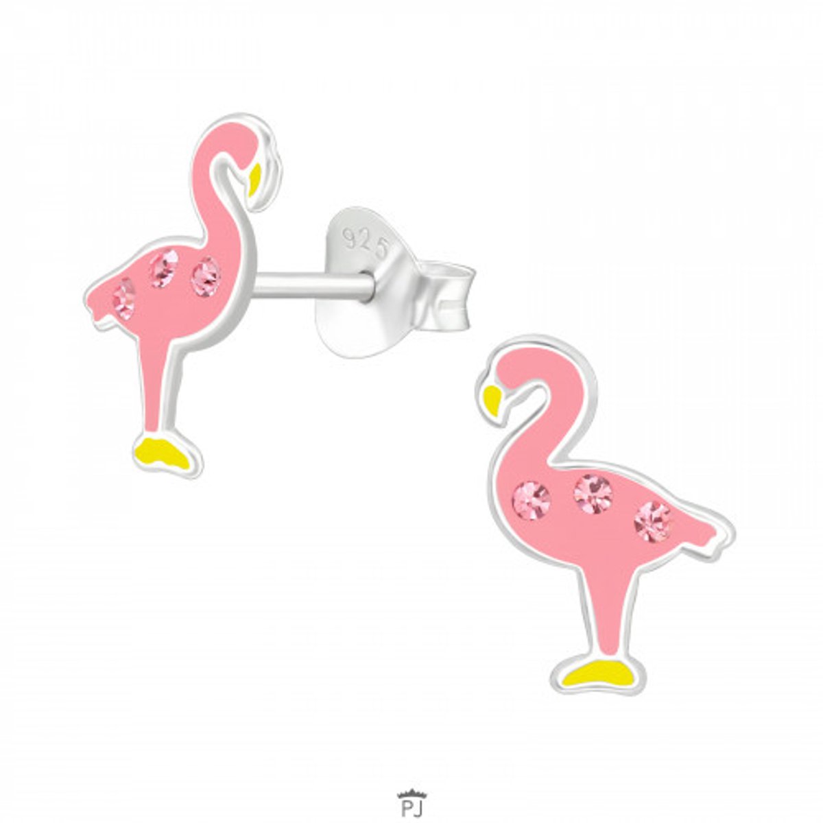 Oorbellen - Kinderoorbellen - 925 Sterling Zilver - Zilver - Flamingo