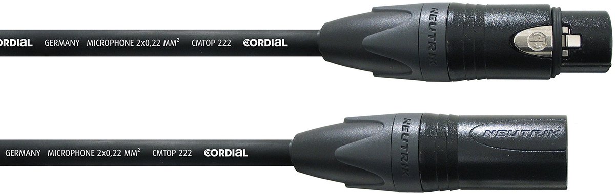 Cordial microkabel CSM 10 FM-goud, 10m zwart Neutrik XLR goudcontacten - Microfoonkabel