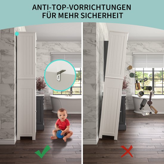 Xbro Badkamerkast met 2 Deuren en 1 Lade – Hoge Opbergkast met Verstelbare Planken – Smalle Kast voor Badkamer, Keuken of Slaapkamer – 170 x 40 x 30 cm – Wit
