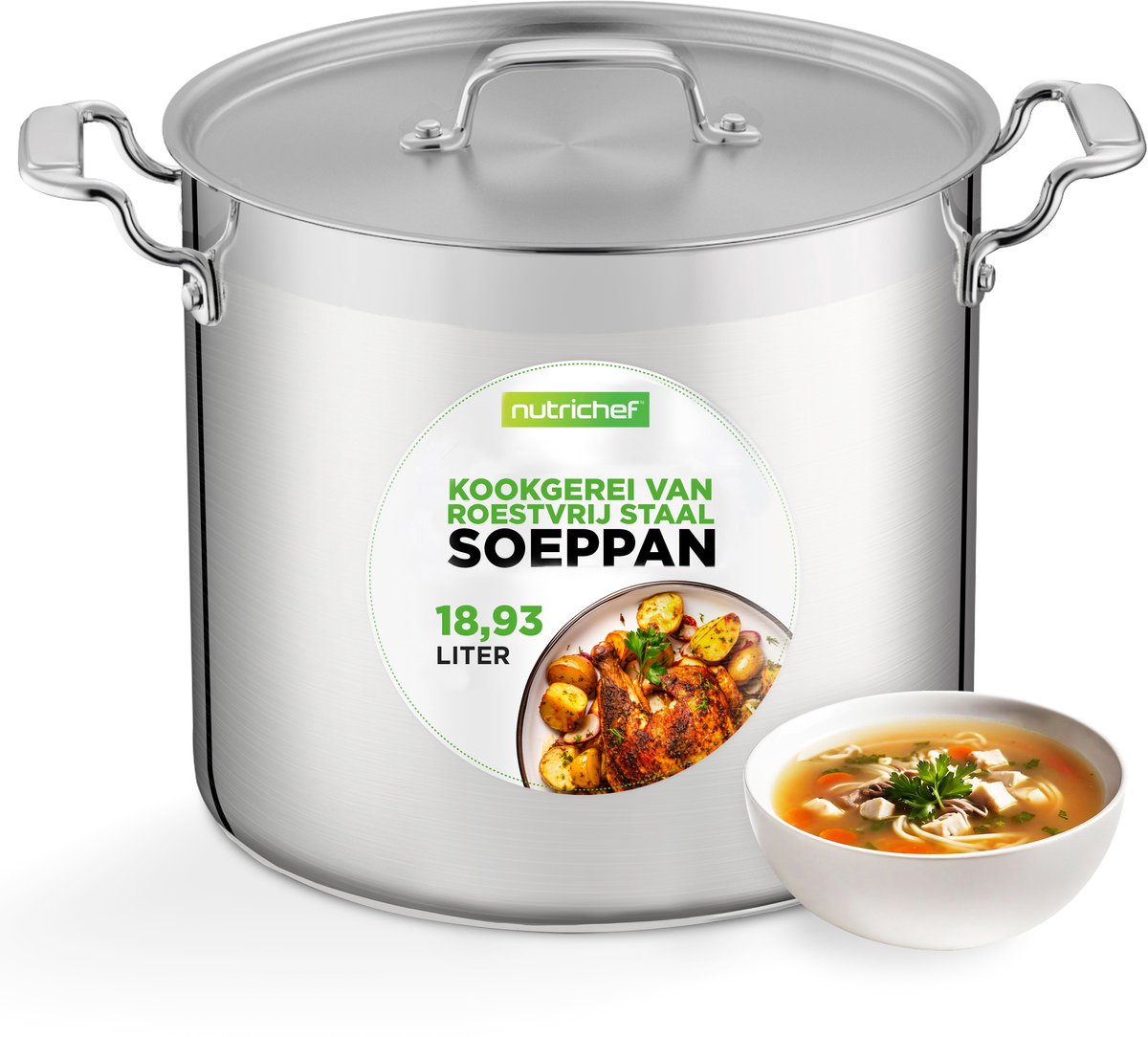NutriChef Kookpot– 18-Liter Inductie Soeppot- Roestvrijstalen Kookpan met Deksel Vaatwasmachinebestendig