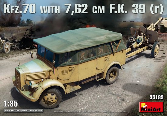 MiniArt Modelbouwpakket Auto - 35189 Mercedes-Benz Kfz.70 - 7,62 cm F.K. 39 (r) Plastic - 1:35 - Modelbouw
