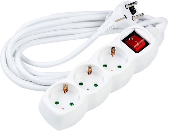 Prise 3 voies avec interrupteur marche/arrêt - câble 1.5m - 3G1.5mm²