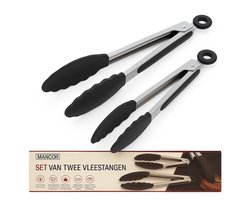 foto van Mancor Vleestang Voor in de Keuken Keukentang Serveertang BBQ Tang Accesoires Barbecuetang - Grilltang - Siliconen – Set van 2