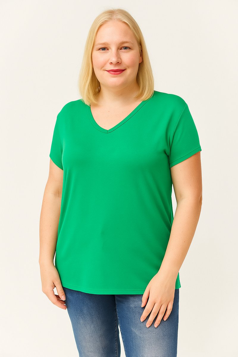 Dames 3XL Grote Maten V-Hals Basic Kortemouw T-Shirt Groen