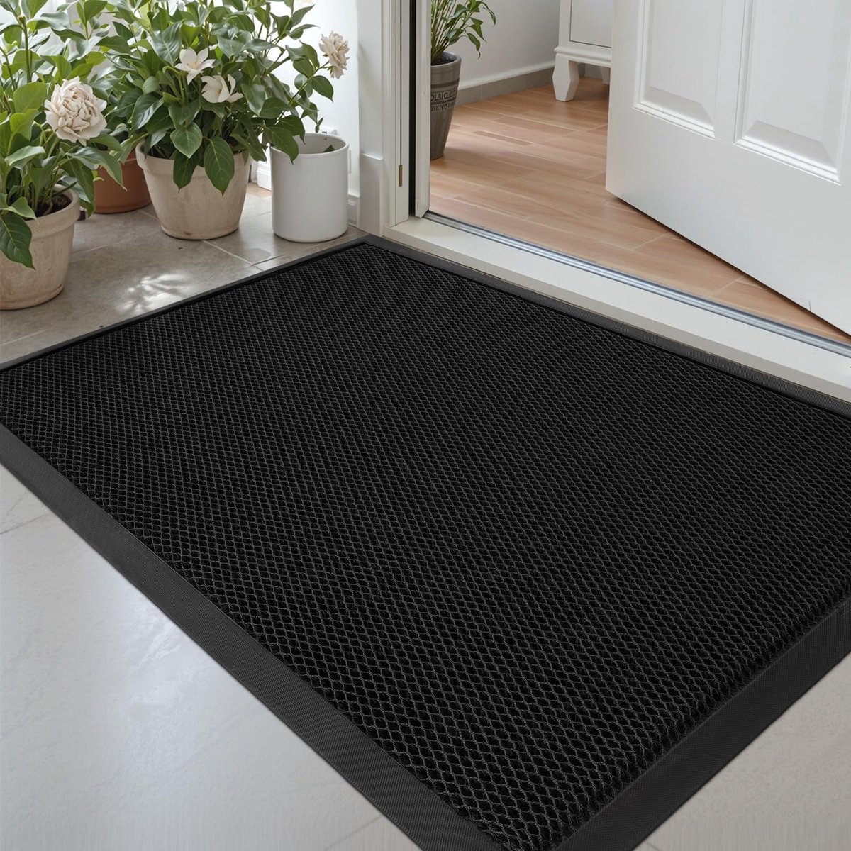Ibenzoa Robuuste en Weerbestendige Antislip Deurmat voor Buiten, 43 x 76 cm, Zwart