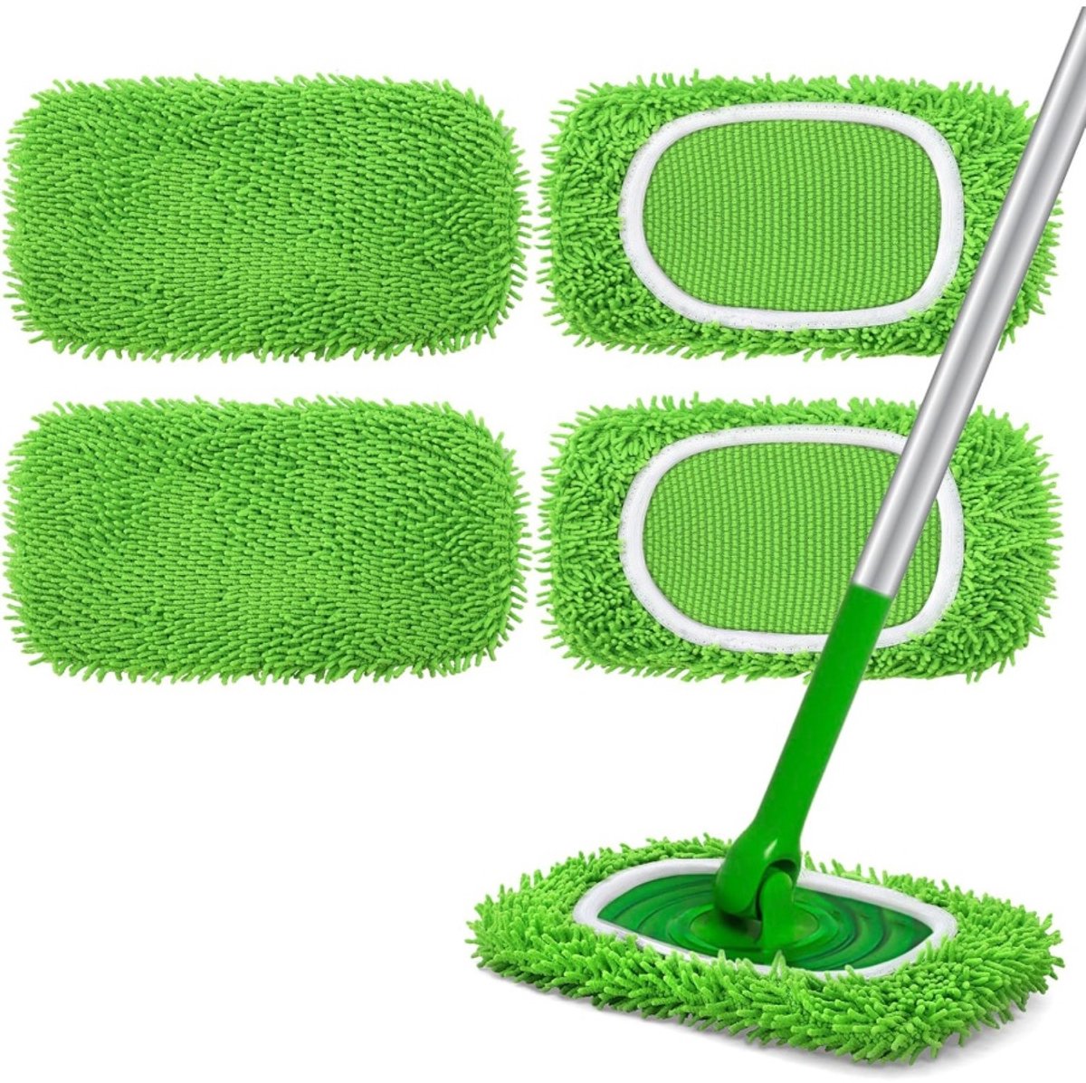 Daity 4-pack- Herbruikbare Chenille-moppads - Compatibel met Swiffer Mop - microvezel vervangende dweilpads - Wasbare moppads - Voor oppervlaktereiniging of (groen，dweil niet inbegrepen)