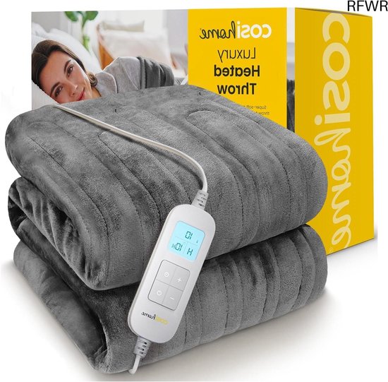 Cosi Home Luxe Elektrische Warmtedeken 200 X 150cm Dubbele Grootte Fleece Sherpa Wol 10 Temperatuurstanden Uurs Timer Digitale Afstandsbediening En Wasbaar Grijs 2660008442