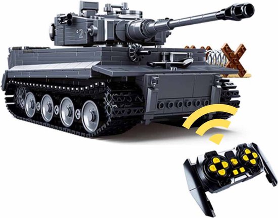 Sluban - M38-B0851 RC Tijger Tank bouwset | WW2 Army auto constructie modelbouw | Educatief militair & leger speelgoed bouwpakketten voor kinderen & volwassenen | Incl. Radiografisch bestuurbare remote | 814 bouwstenen