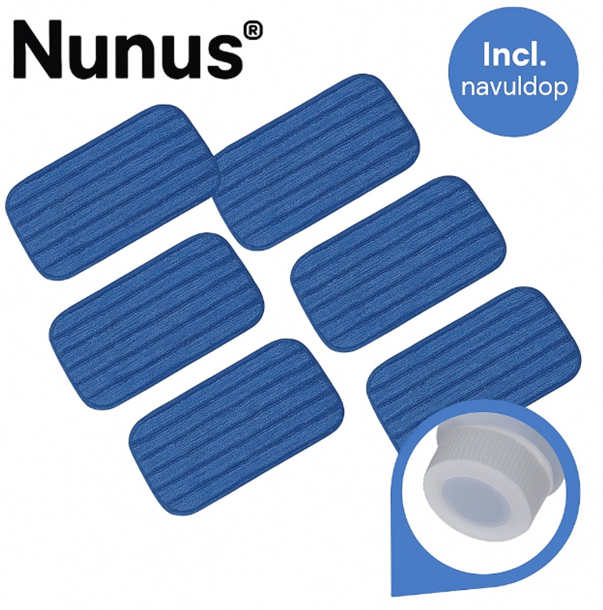 Nunu's® | 6x Uitwasbare Vervangingsdoek | Incl. siliconen navuldop | Compatible met Swiffer Wetjet | Microvezeldoek | Mop cover | Reinigingspad Herbruikbaar | Navulling | Dweilpads voor hardhout | tegels | laminaat | Vinyl | Bamboe | Stof