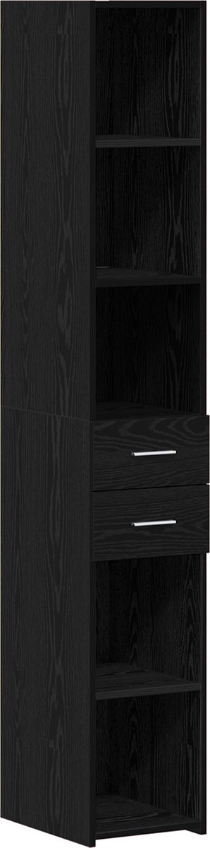 vidaXL - Boekenkast - met - lade - Zwart - Eiken - 30 - x - 42,4 - x - 185,2 - cm