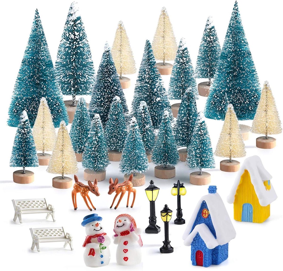 Mini-kerstaccessoires set - 33 stuks voor winterdecoratie van kerstboom en dorp. Voeg wat magie toe aan de feestdagen met miniaturen, ornamenten, sneeuwpop en tuinverlichting. Perfect voor kerstsfeer in huis.