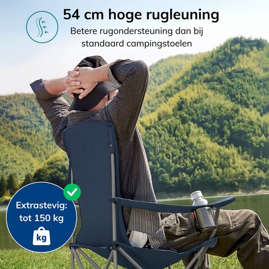 ACAZA Campingstoel - Luxe Campingstoelen Set van 2 - Strandstoel - Draagvermogen 150 kg - Klapstoel - Kampeerstoel - Vouwstoel - Camping - Strandstoel Opvouwbaar - Kamperen - Visstoel - Blauw