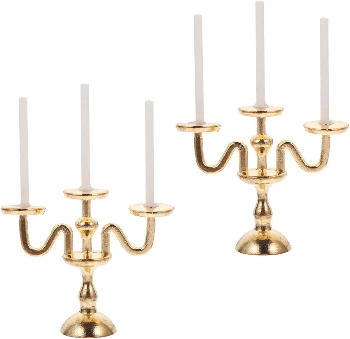 Poppenhuis kandelaar set van 2 - Vintage gouden kandelaars voor poppenhuis decoratie - Mini meubilair voor slaapkamer en woonkamer - Miniaturen speelgoed met micro-landschap - Decoratieve legering kandelaar