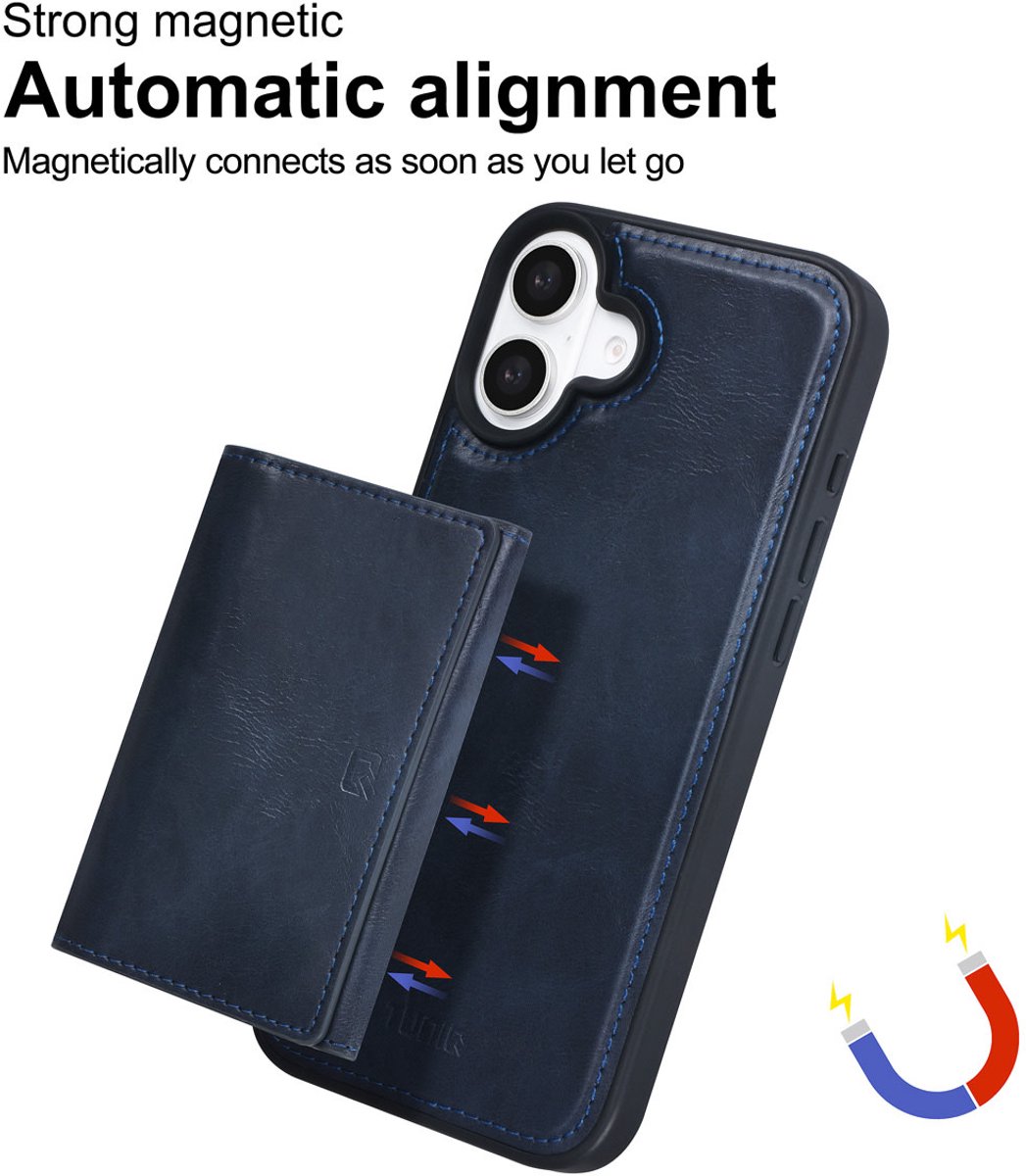 TUNIQ Back cover - iPhone 16 Plus - Blauw - Met afneembare pasjeshouder - Valbescherming