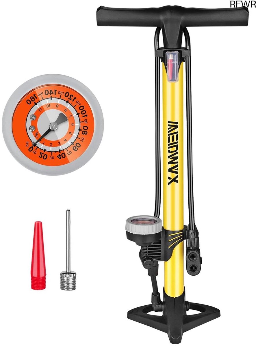 RFWR® Ergonomische Fietsvloerpomp - Draagbare Fietsbandenpomp met Manometer en Slimme Ventielkop - Max 160 psi