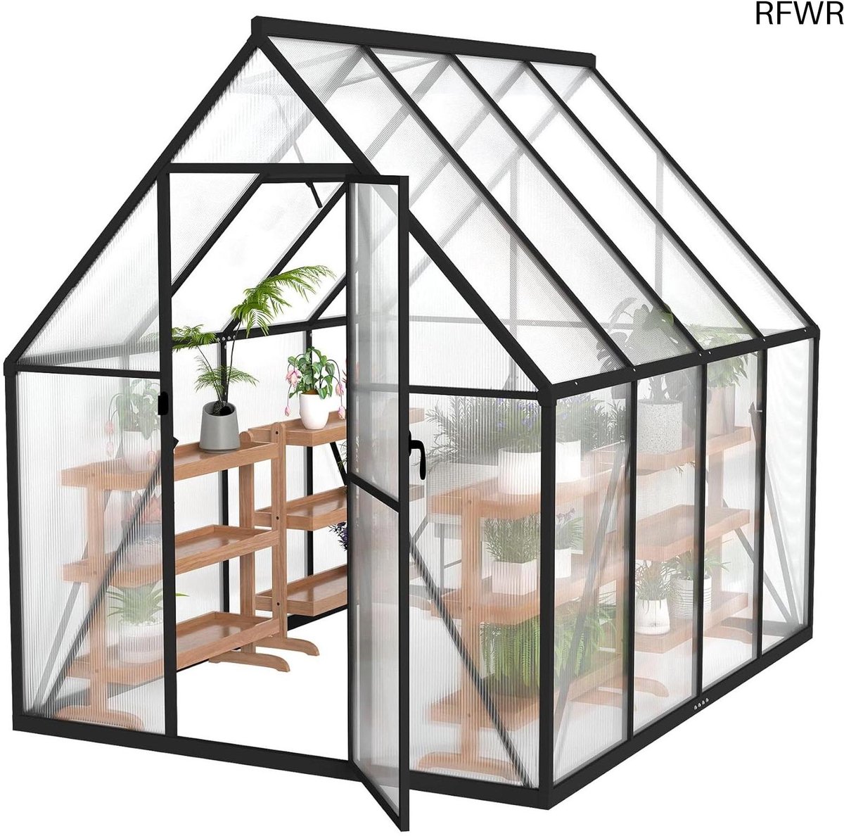 RFWR® Broeikas Aluminium met Schuifdeur en Dakraam - Winterbestendig Plantenhuis 230 x 180 cm