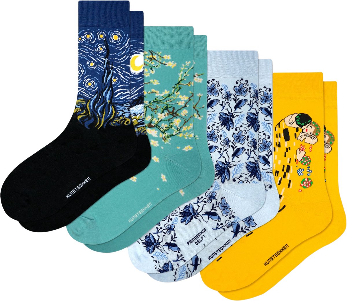 Kunst sokken - Hemelse Harmonieën 4-pack: Vincent van Gogh, Gustav klimt - Sokken Heren 41 46 - Biologisch Katoenen Sokken - funny socks happy - Vrolijke Sokken - Grappige Sokken - Sokken Cadeau