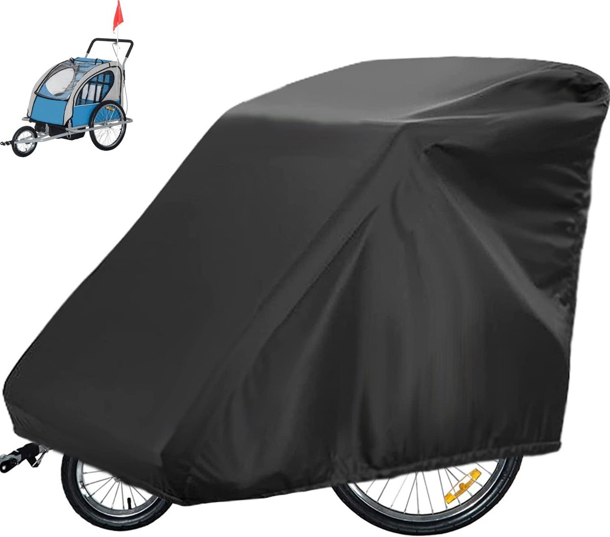 Fietskar Cover - Waterdichte Fietskar Opslaghoes - 420D Oxford Materiaal - met PU-coating - Met Uv-Beschermhoes - Kid's Pet Bike Trailer Cover Anti-UV - Winddicht - Stofdicht - 84*140*100Cm - Zwart