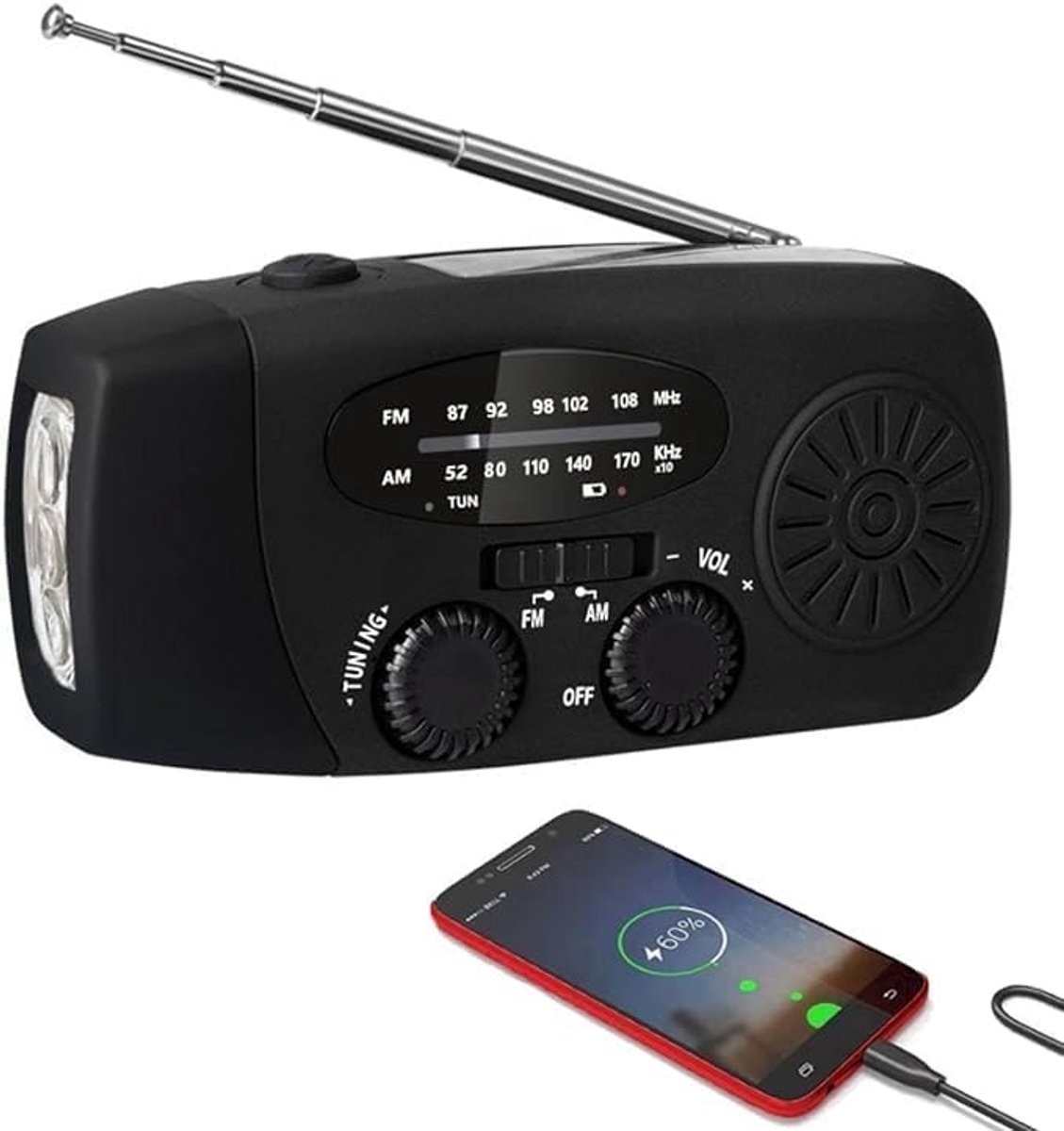 Cover van Noodradio Solar - Solar Opwindbaar - Powerbank - Zaklamp - voor
