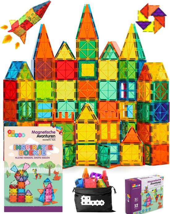 Foto: By baboo magnetisch bouwspeelgoed constructie magnetic tiles pakket magna magnetische tegels educatief montessori mind kinderspeelgoed speelgoed cadeau jongens meisjes 3 jaar 4 jaar 5 jaar 6 jaar 7 jaar 8 jaar 9 jaar 10 jaar 11 jaar