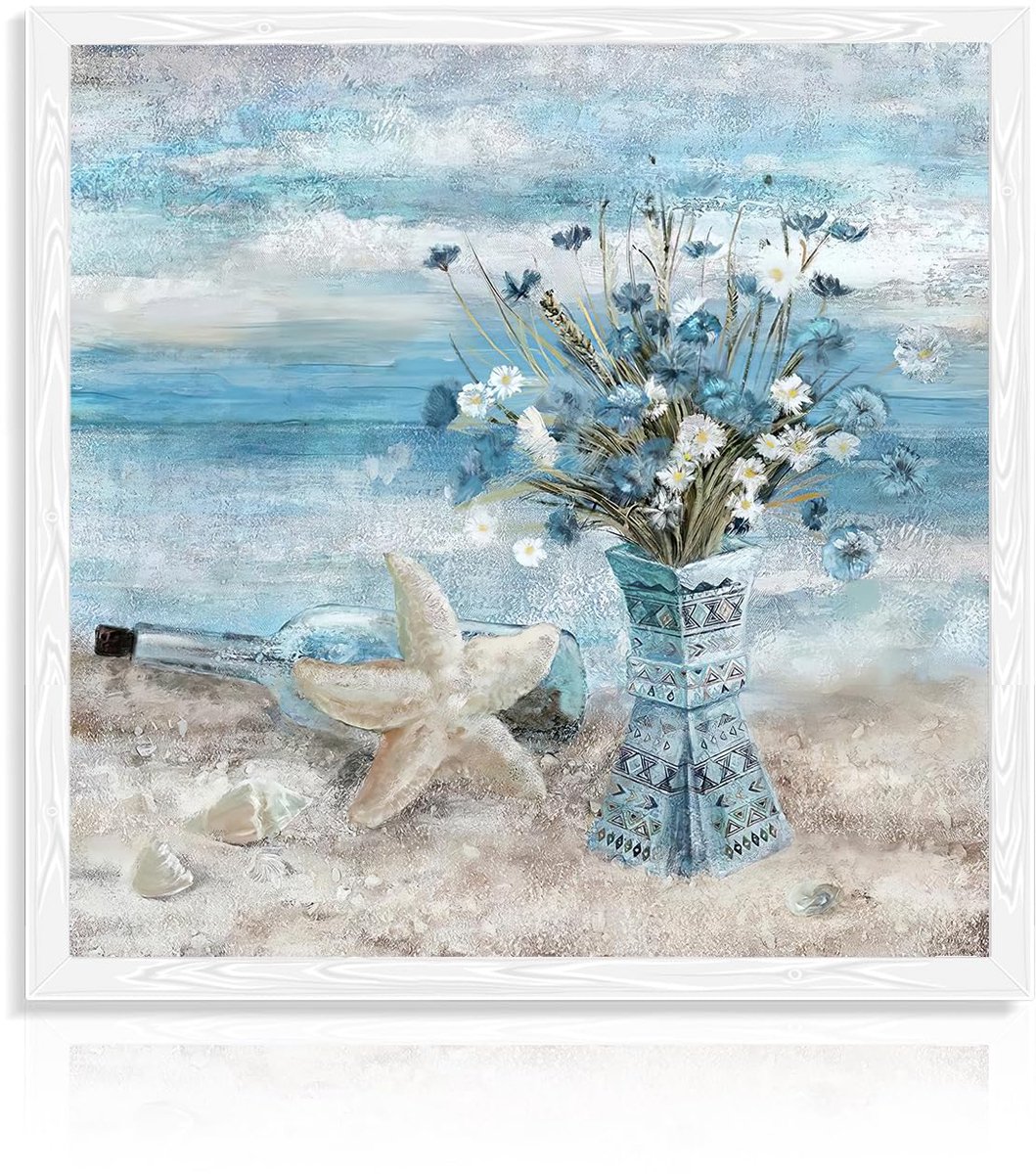 Ibenzoa® Canvas Kunstwerk Met Strandthema Voor Badkamer En Slaapkamer Zonder Lijst 35 x 35 cm
