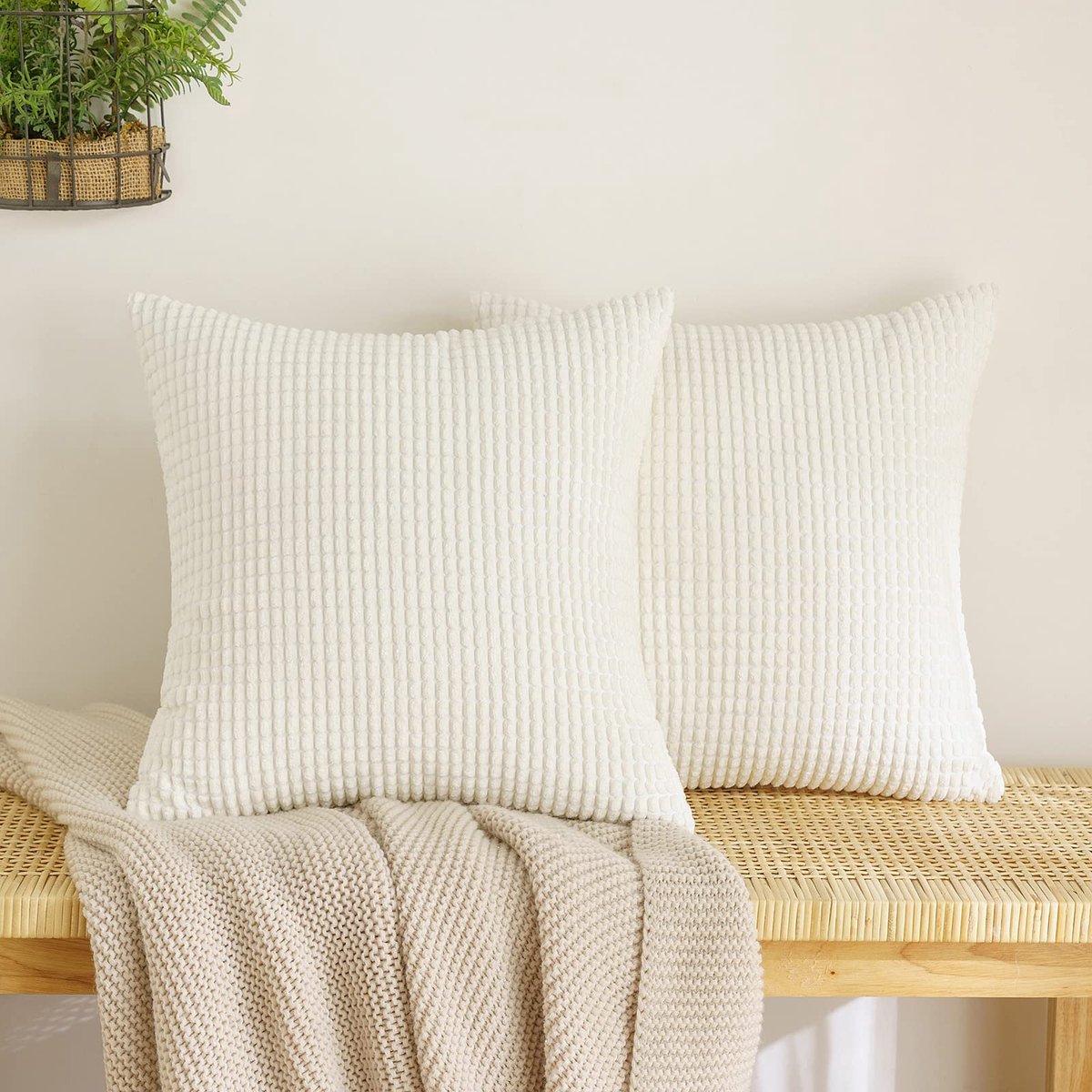 Ibenzoa® Set van 2 Zacht Fluwelen Kussenhoezen voor Sofa en Woonkamer, 50x50 cm, Beige