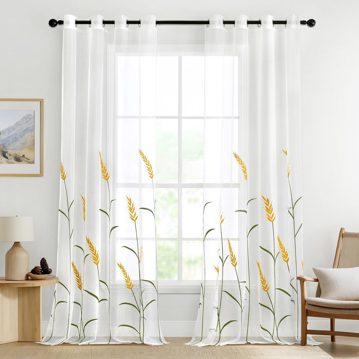Ibenzoa Gordijnen met Kleurverloop en Geborduurde Bladeren voor Slaap- en Woonkamer, Set van 2, 245 x 140 cm, Wit