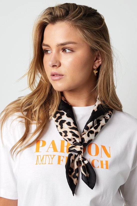 Sjaaltje panter print beige zwart wit - Sjaaltje dames panterprint - Tas sjaaltje panter print - Sjaaltje tas beige
