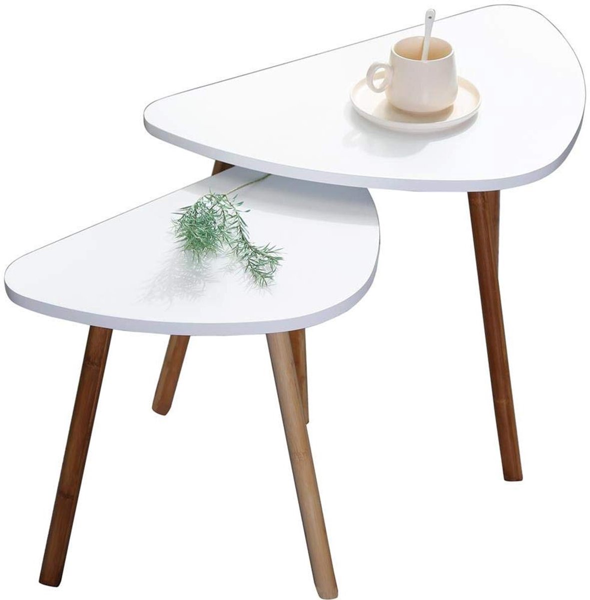 Set van 2 wit Scandinavisch houten salontafels - minimalistisch - planten standaard - nachtkastje - 60 x 40 x 45 cm & 46 x 30 x 41 cm