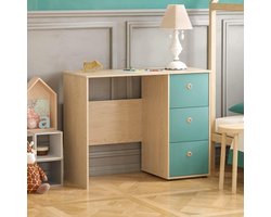 3 Laden Bureau - Computer en Kaptafel voor Thuisstudie - Blauw en Eiken
