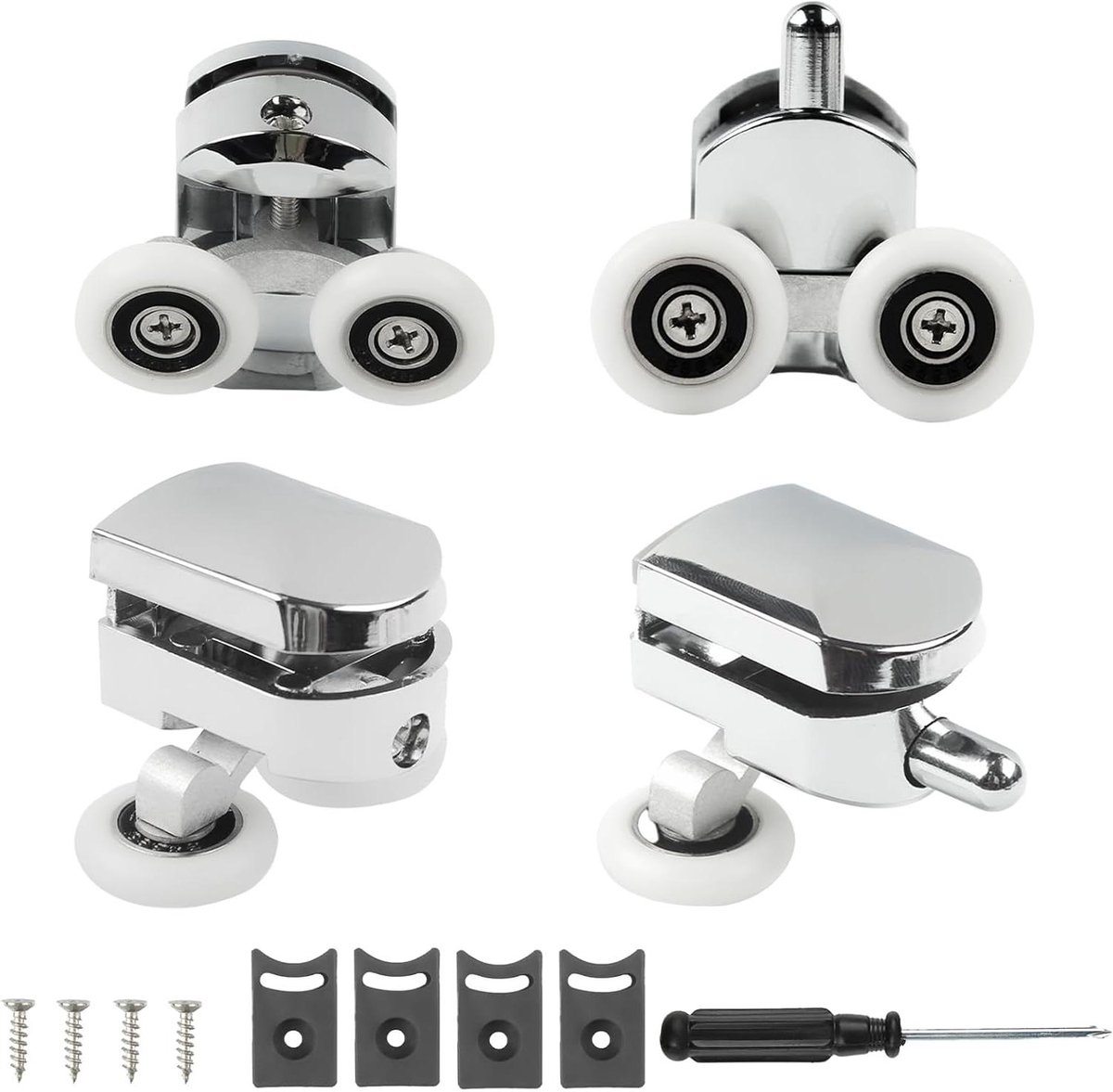 Glazen douchecabine wieltjes set - 4 stuks - 23mm - Anti-botsingsblok - Schroevendraaier - Schuifdeuren 4-6mm