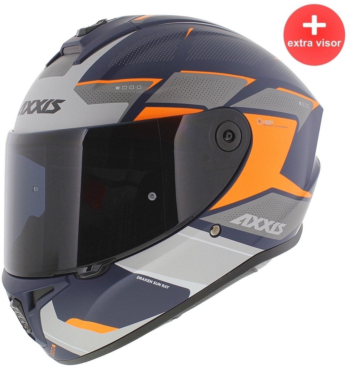 Axxis Draken S helm Sunray mat blauw grijs oranje - Maat M + extra (donker) vizier in de doos!