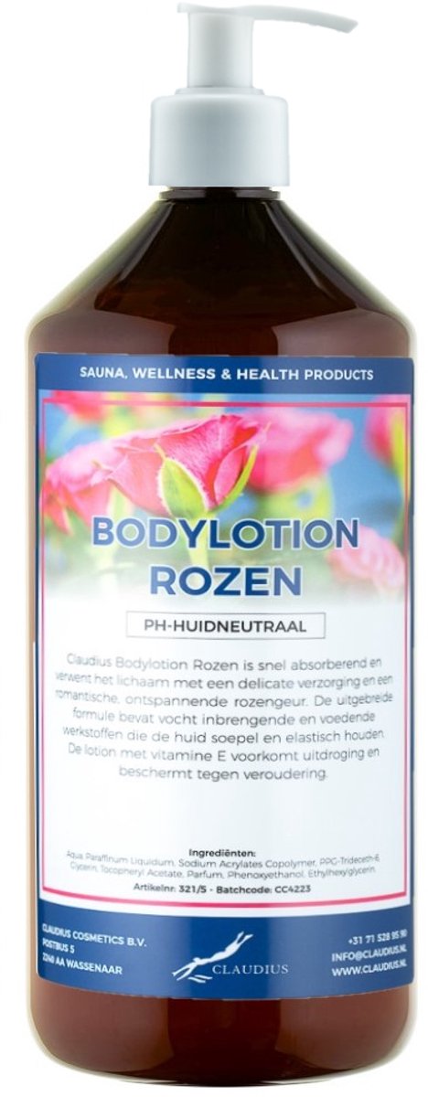 Bodylotion Rozen 1 Liter met witte pomp - stijlvolle en duurzame uitstraling