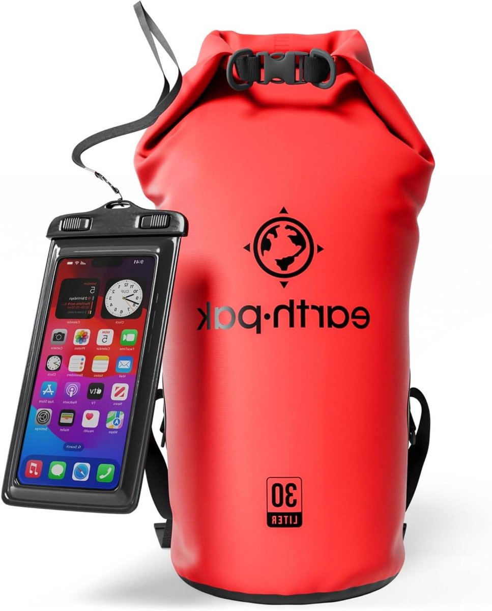 Waterdichte rugzak met schouderriem, waterdichte telefoonhoes - Rood, 30 liter - Ideaal voor kajakken, wandelen, kamperen, vissen, boottochten en rafting