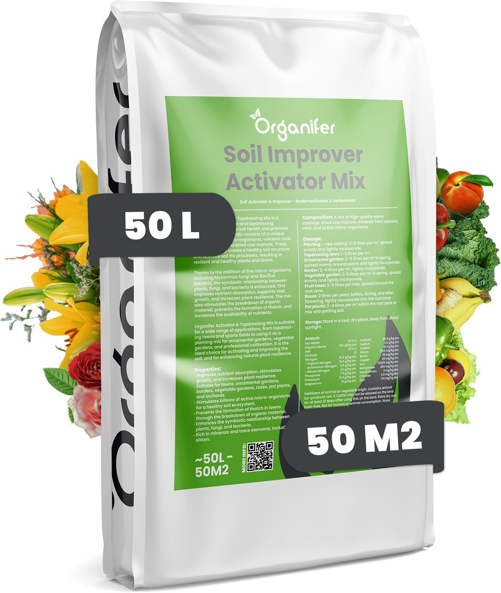 Bodemverbeteraar – Activator Mix (50 Liter – Voor 50 M2) Mix Van Actieve Micro-Organismen (O.A. Mycorrhiza En Rhizobacteriën), Lavameel, Koemest En Wormenmest - Organifer