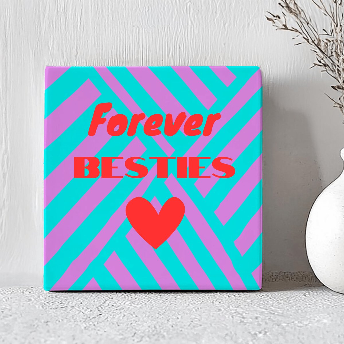 Printazzy - Tegeltjes met Tekst - Forever Besties - Cadeau voor Haar - Decoratie Woonkamer - Onderzetters voor Glazen - Decoratie - Paars Blauw