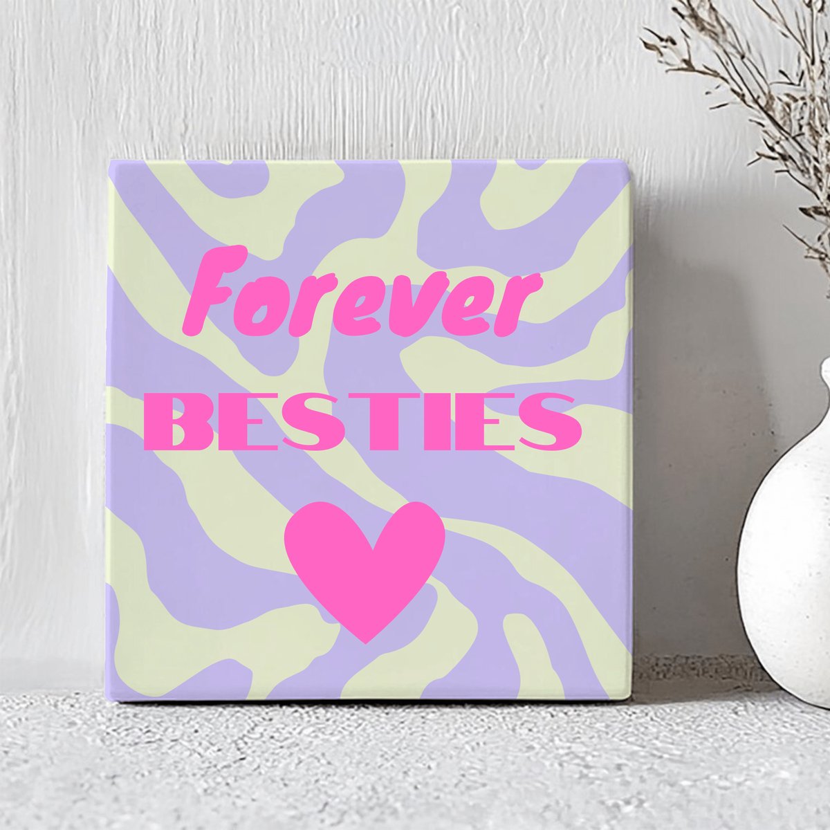 Printazzy - Tegeltjes met Tekst - Forever Besties - Cadeau voor Haar - Decoratie Woonkamer - Wanddecoratie - Valentijn - Decoratie - Zebra