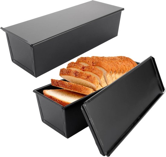 Set van 2 broodbakvormen met deksel - bakvorm 600 g - cakevorm anti-aanbak - robuust - van staal - 325 x 115 x 9 cm.