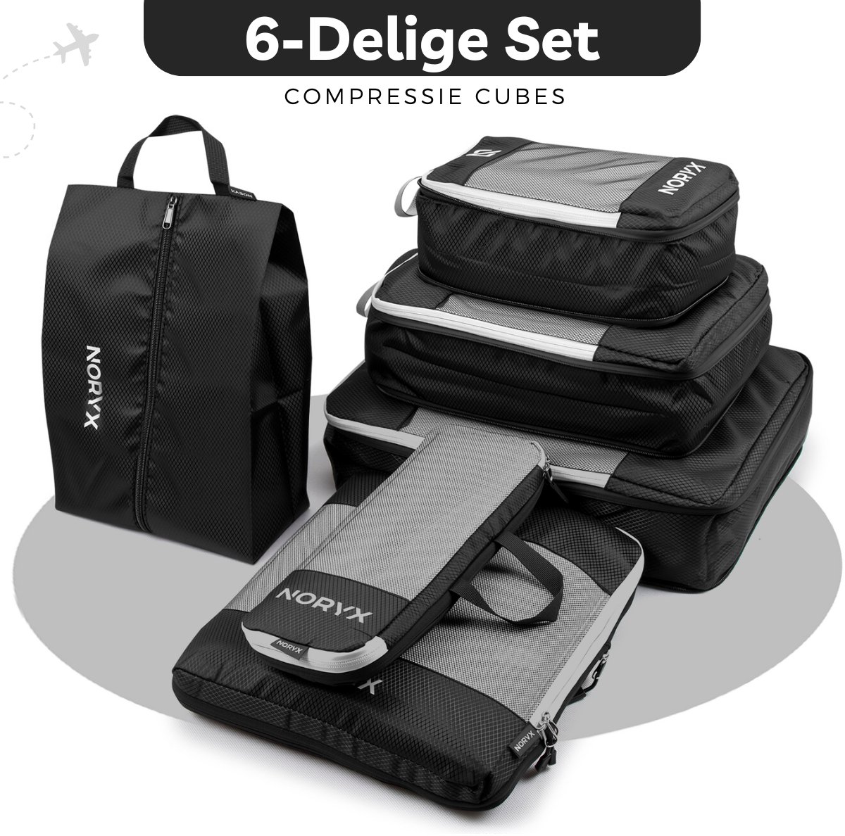 Narwey 6 delige Compressie Koffer Organizer Set, Compression Packing Cubes, Kofferorganizer, kofferorganizerset, Compressiepakkubes voor Koffer Rugzak Handbagage (grijs