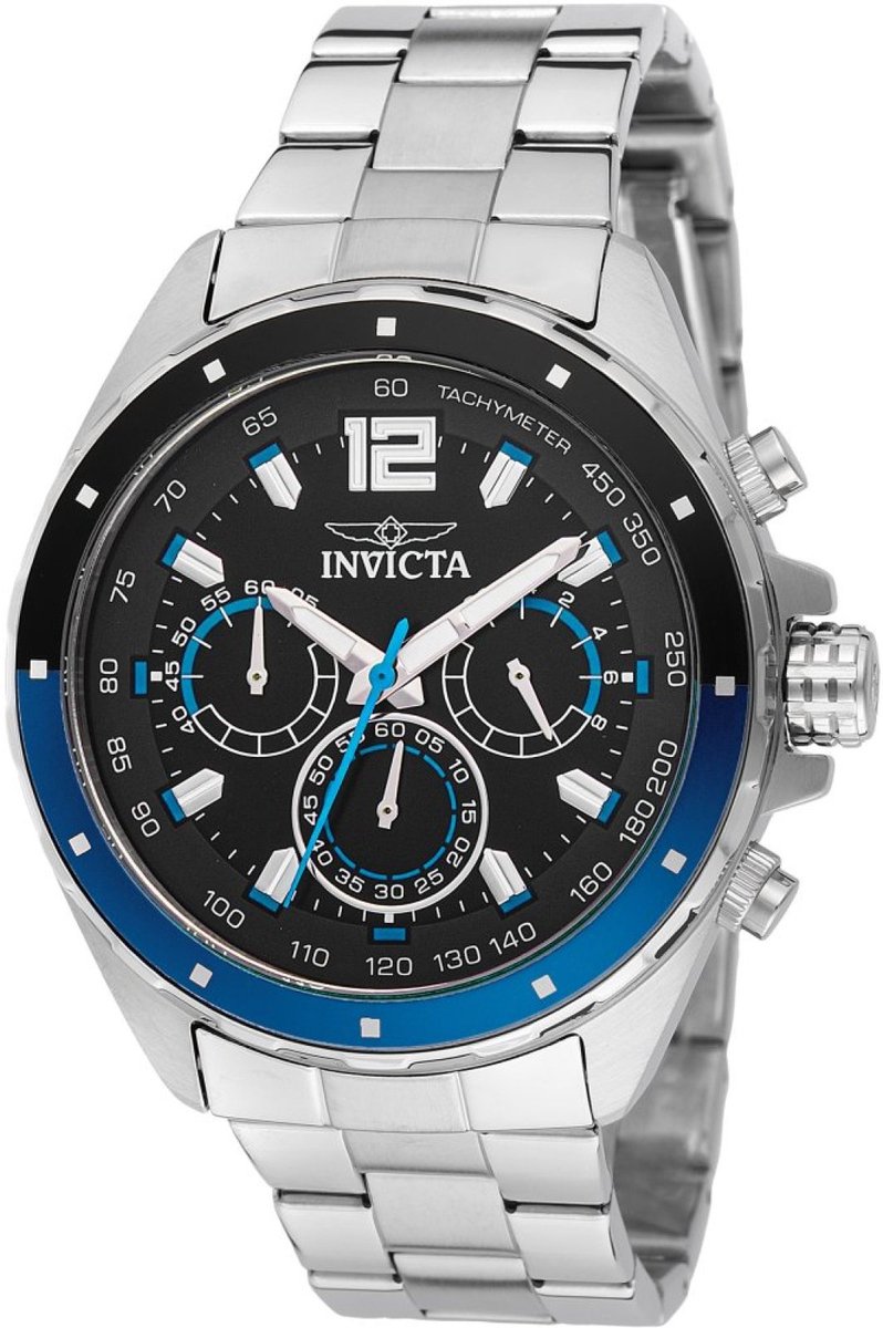 Invicta Speedway 49364 Heren Horloge - Waterdicht - Analoog - Quartz Uurwerk - Roestvrij Staal met zwarte Wijzerplaat - 44mm