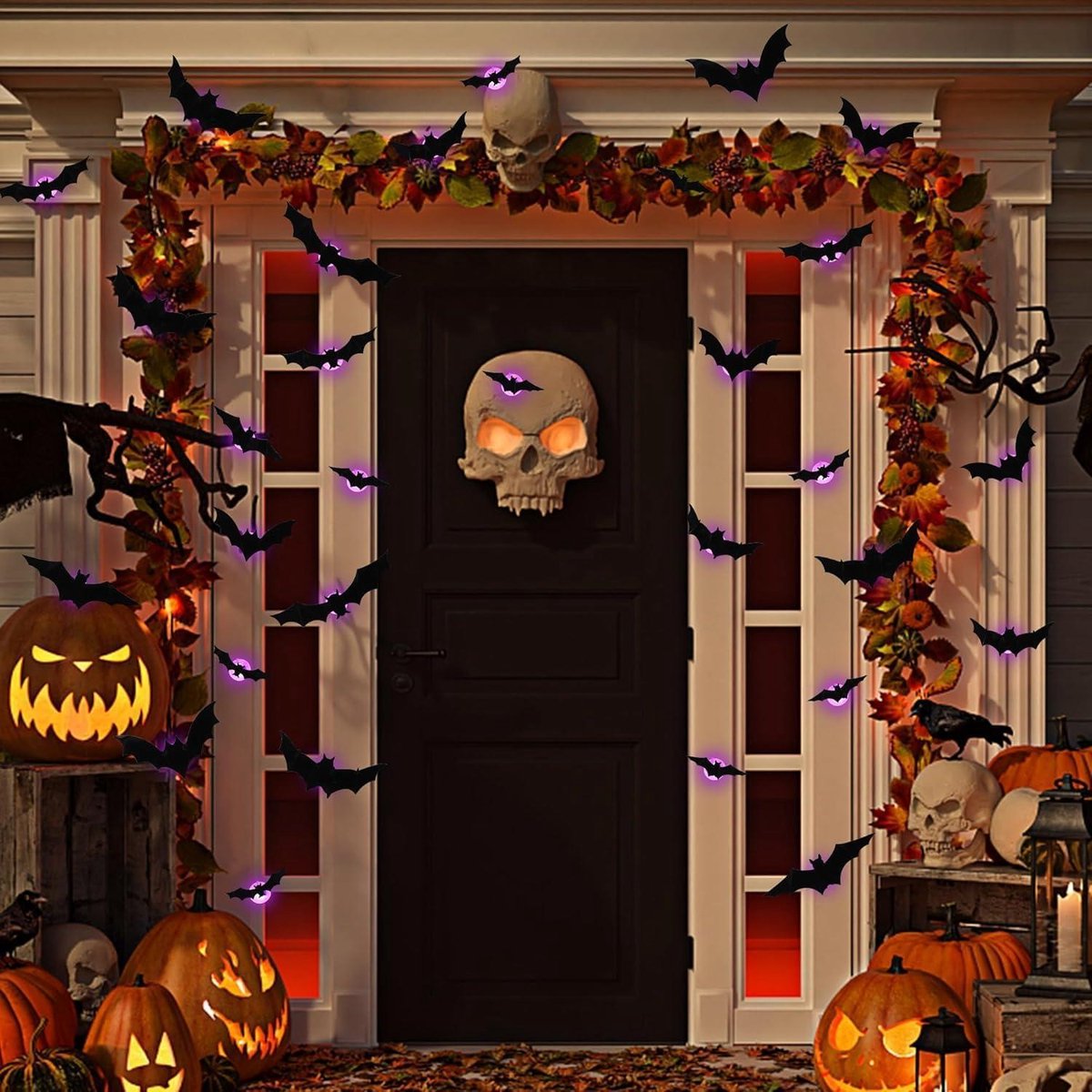 24 Pièces Chauve-Souris LED Violet 3D Halloween - Stickers Muraux Lumineux Effrayants Pour Fenêtre, Porte & Fête