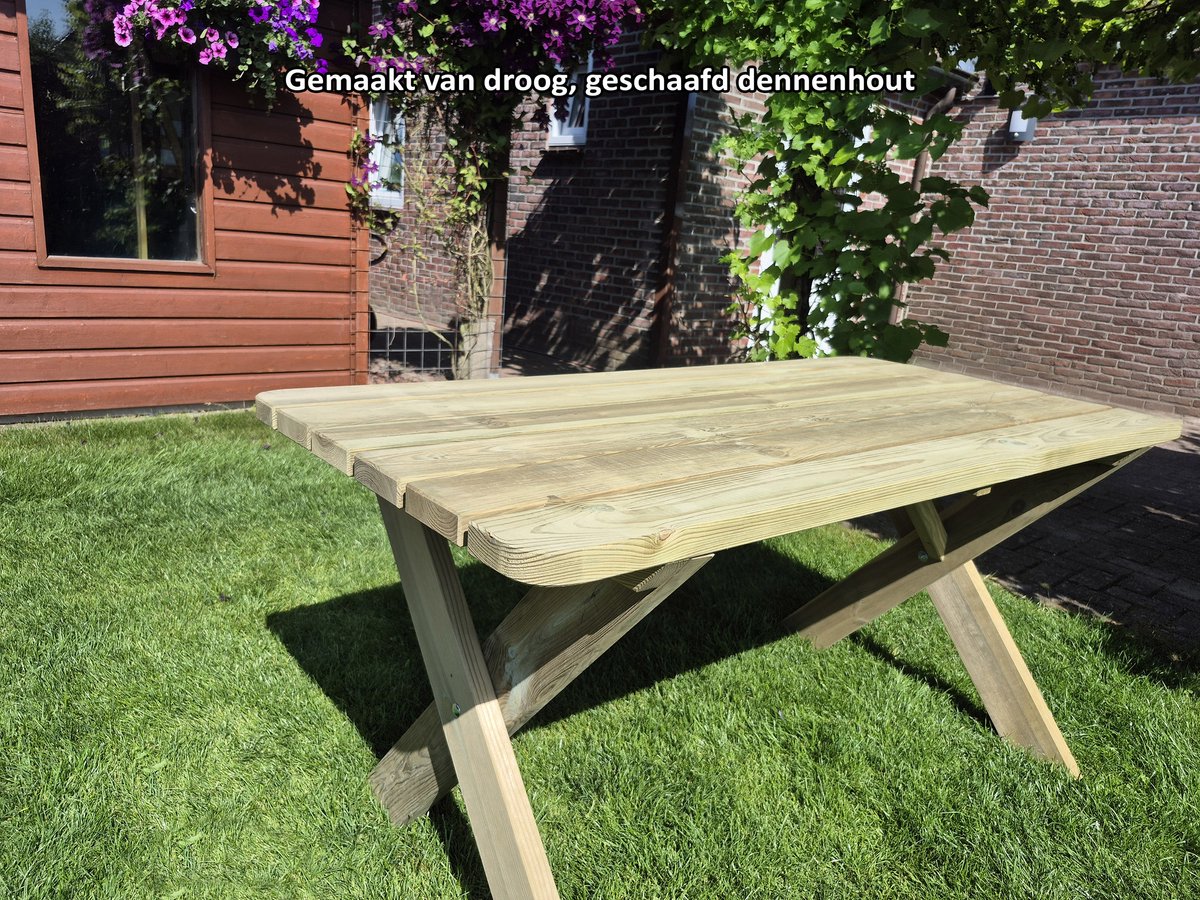 Houten Tuintafel 120cm – Premium - Extra Stevig & Landelijke Tuin tafel - Weerbestendig & Eenvoudige Montage - Andy – foto 2