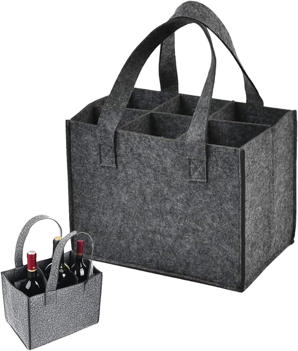 Allecto Plus - Bottle Carrier voor 6 flessen herbruikbare flessentas voor mannen - Bierdragers voor mannen cadeau - Biertas voor mannen - Drankdragers voor feestjes, reizen en picknicks - Grijs