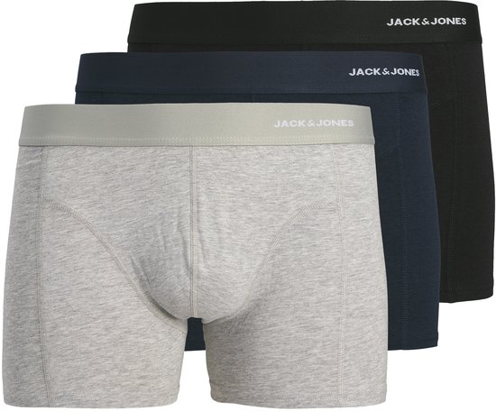 Trois boxers Jack & Jones : gris clair, bleu marine et noir.