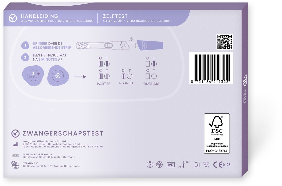 Telano Zwangerschapstest Extra Vroeg Premium 12 stuks Midstream - Zwangerschapstesten Extra Gevoelig - Brede Absorberende Strip – foto 2